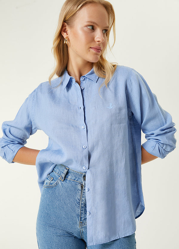 Beymen Club Linen Shirt With Bird Logo Blue