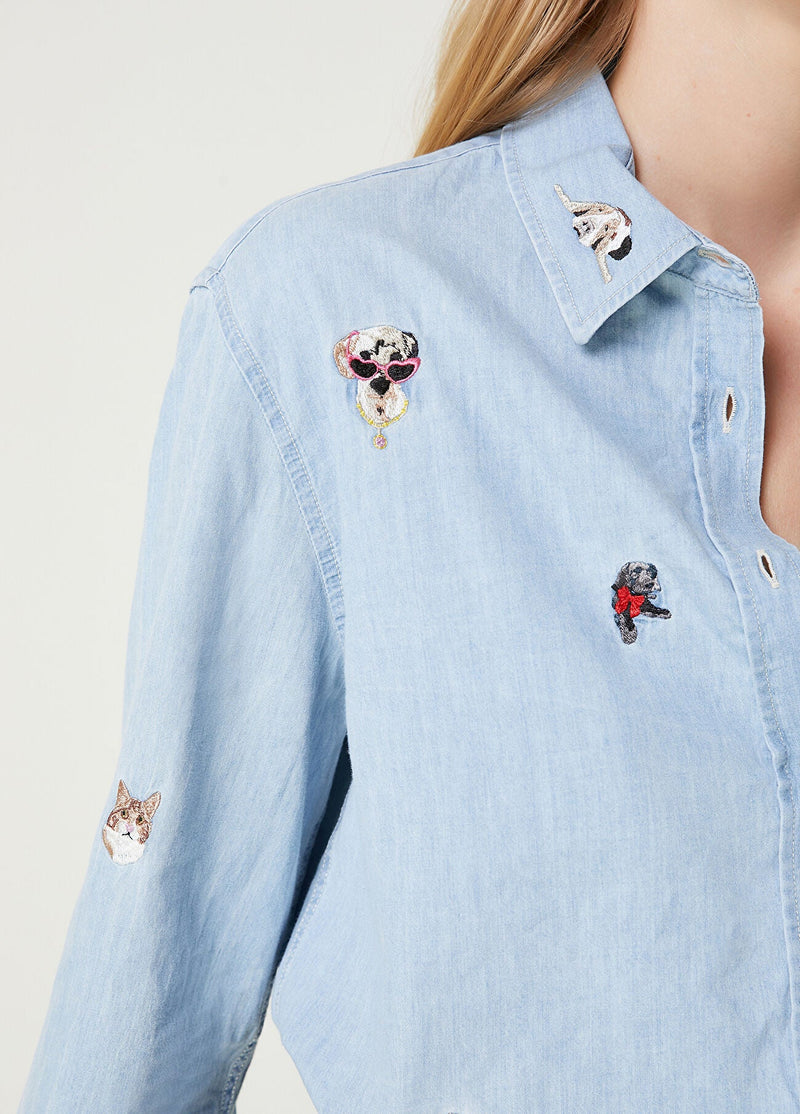 Beymen Club Animal Embroidered Denim Shirt Blue