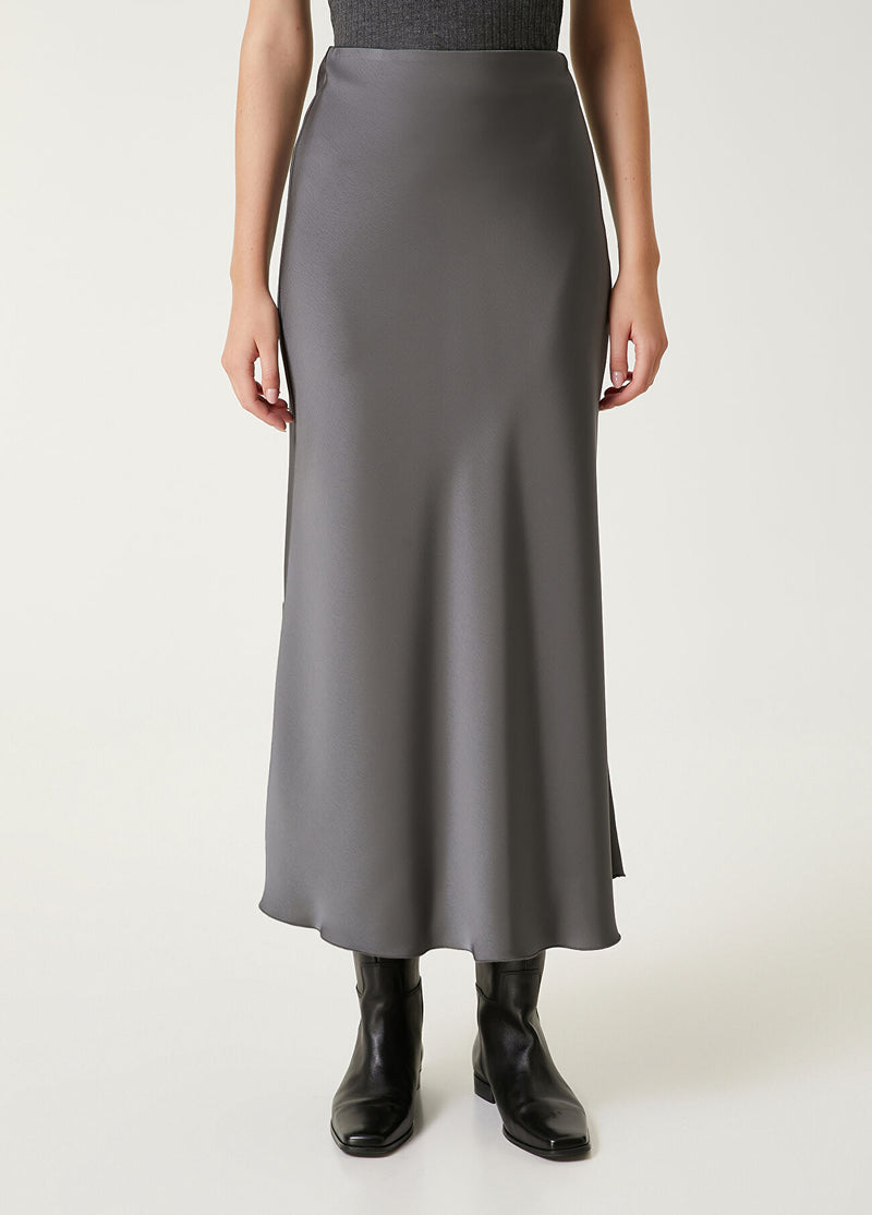 Beymen Club Midi Satin A-Line Skirt Grey