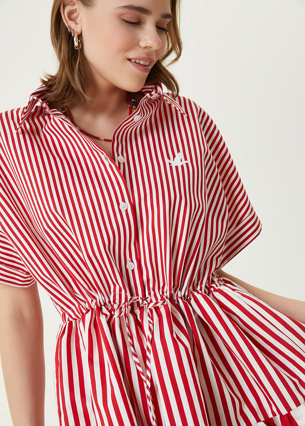 Beymen Club Striped Mini Shirt Dress Red