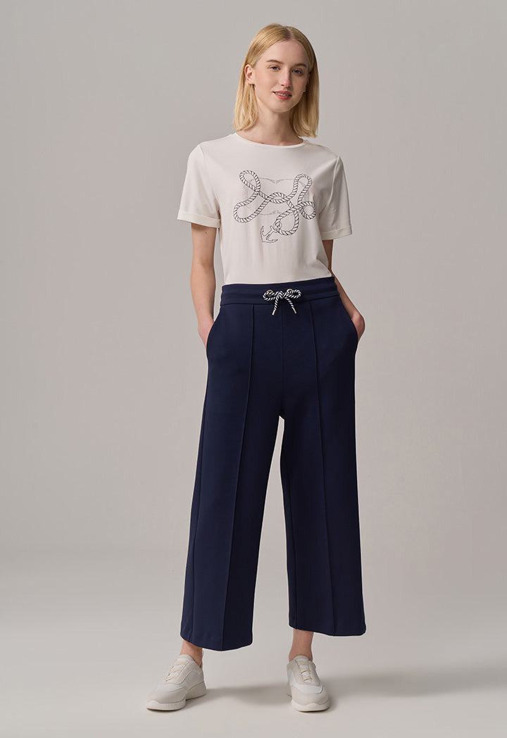 Choice Wide Legs Pin Tuck Basic Trousers Navy