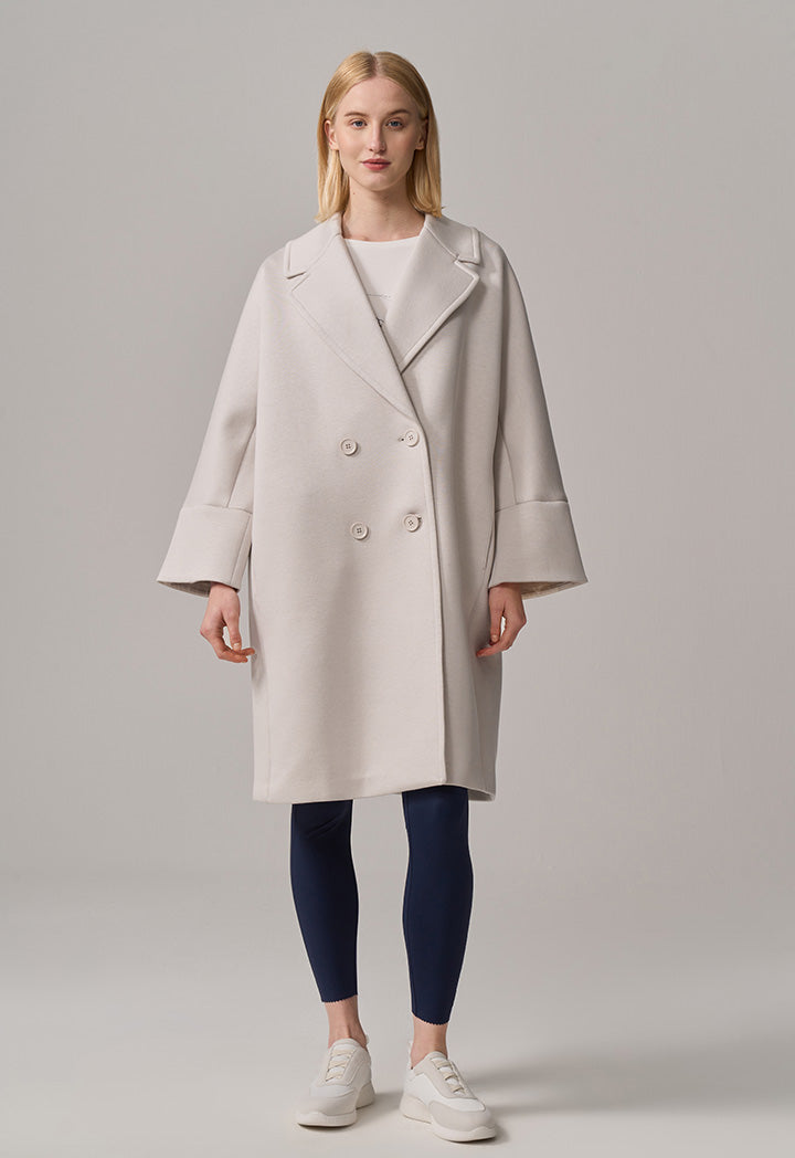 Choice Solid Double Breasted Midi Coat Off White