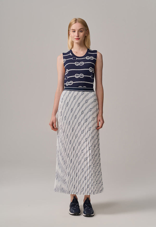 Choice Elastic Waist Monogram Maxi Skirt Navy-White