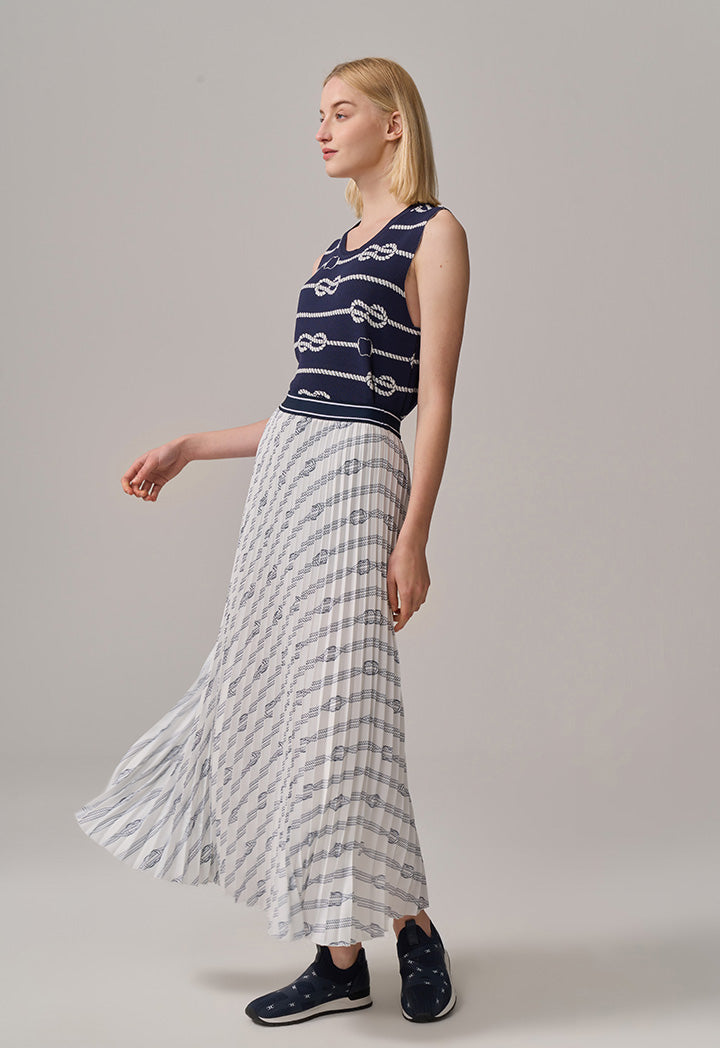 Choice Elastic Waist Monogram Maxi Skirt Navy-White