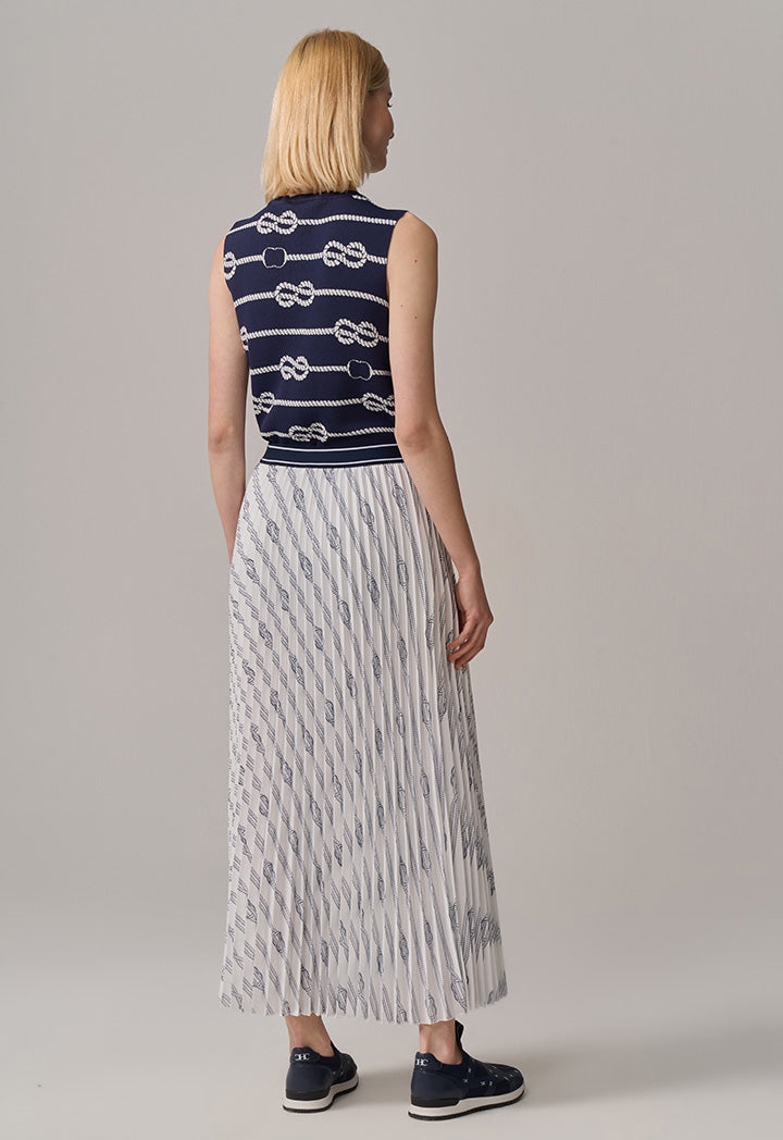 Choice Elastic Waist Monogram Maxi Skirt Navy-White