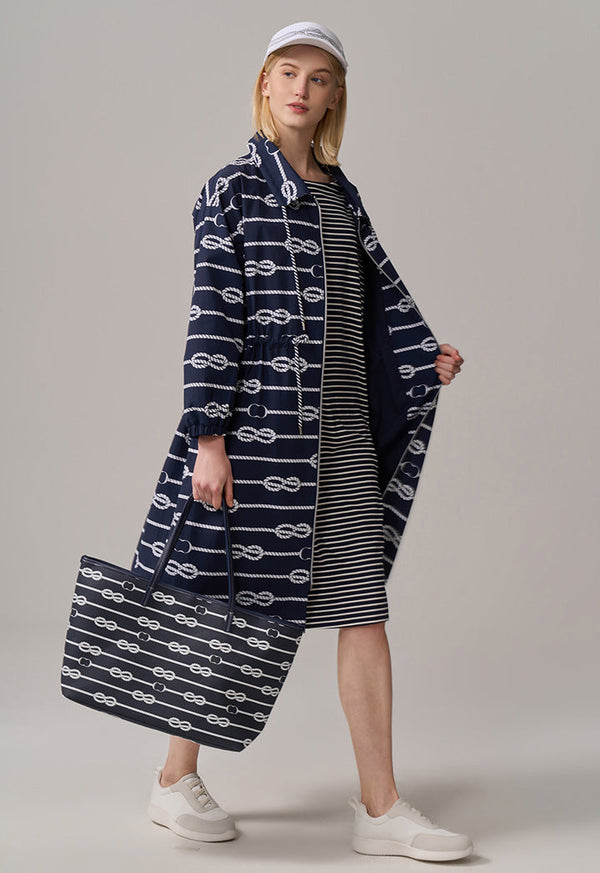 Choice Monogram Print Full Zip Midi Jacket Navy