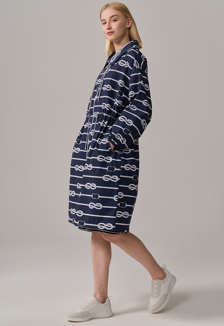 Choice Monogram Print Full Zip Midi Jacket Navy