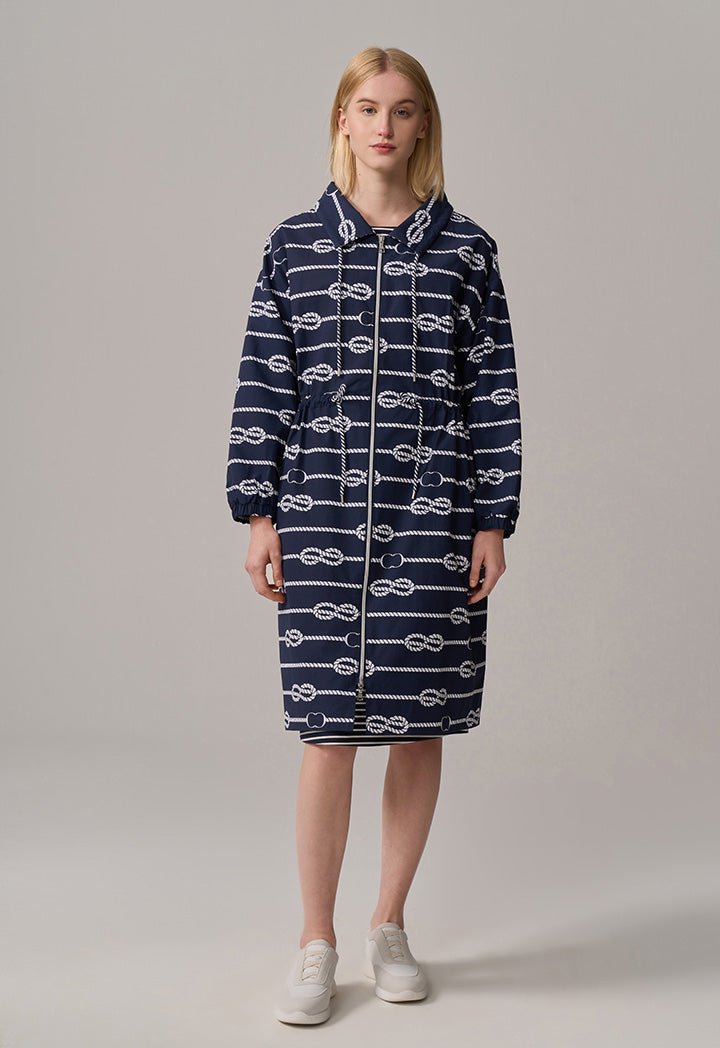 Choice Monogram Print Full Zip Midi Jacket Navy