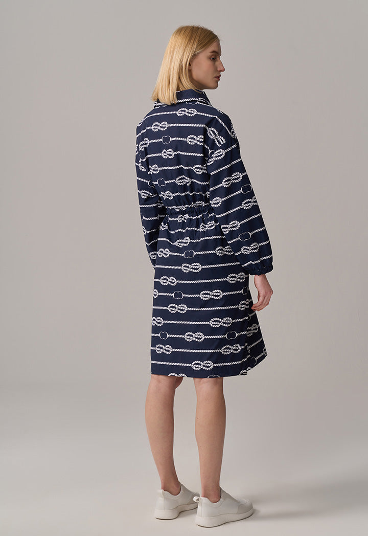 Choice Monogram Print Full Zip Midi Jacket Navy