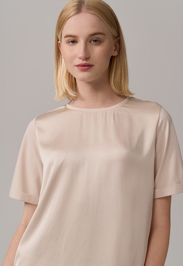 Choice Round Neck Basic T-Shirt  Beige