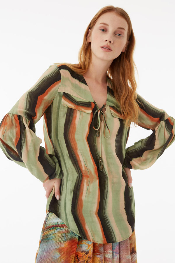 Exquise Blouse Stripe L/Sl Print - Wardrobe Fashion