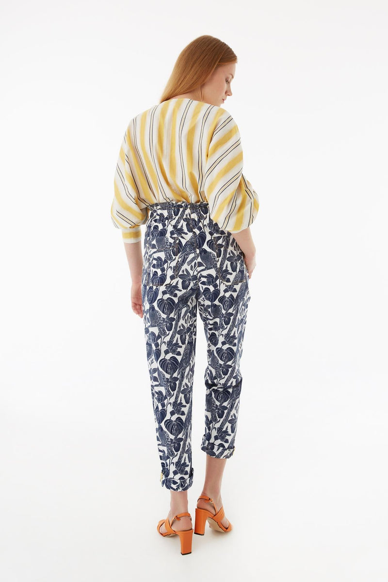 Exquise Trouser Printed Navy Blue - Wardrobe Fashion