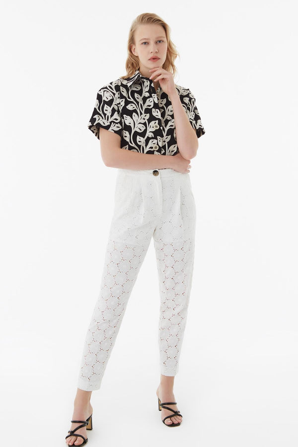 Exquise Trouser Embroied Off White - Wardrobe Fashion