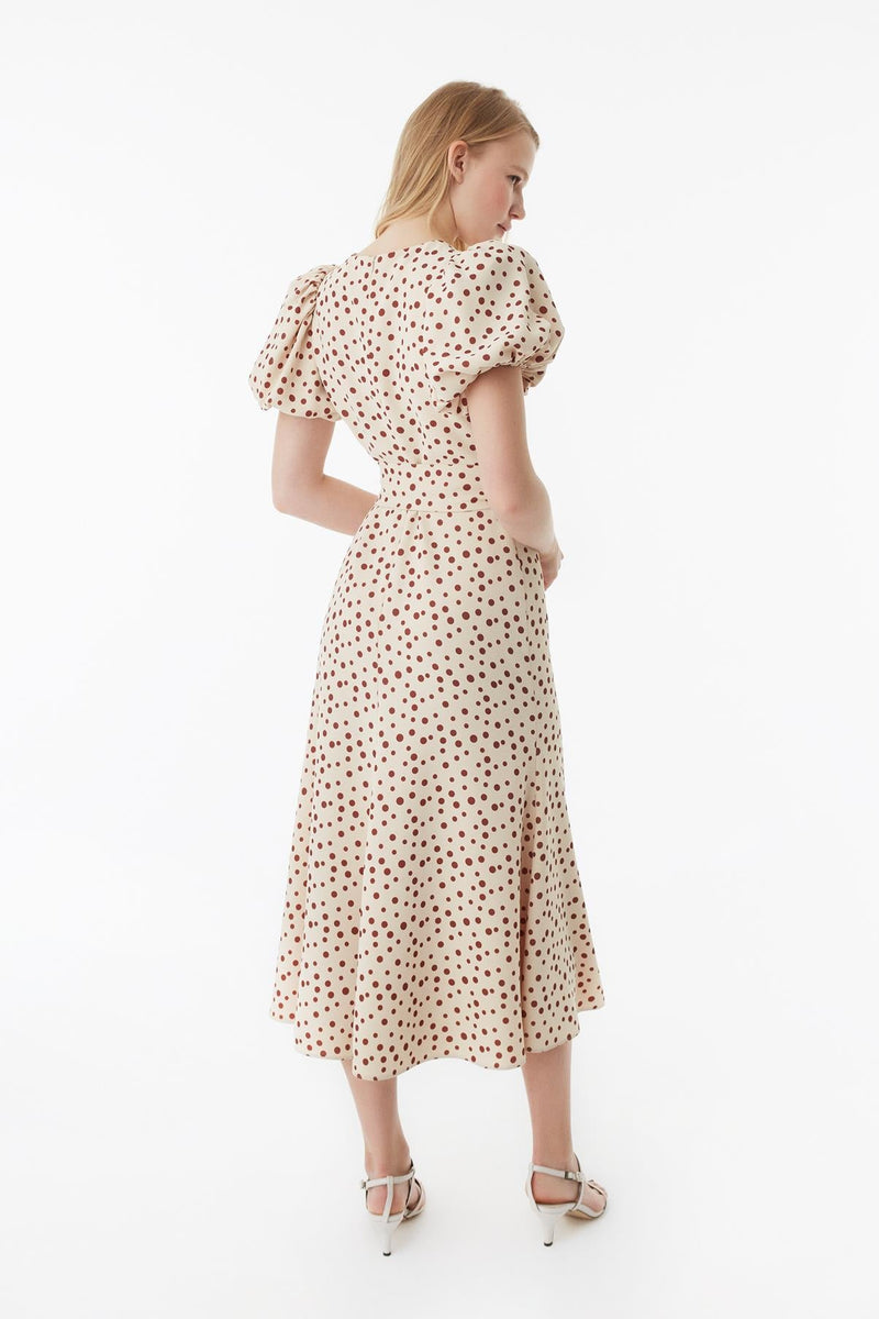 Exquise Dress Dot Print S/Sl Cream - Wardrobe Fashion