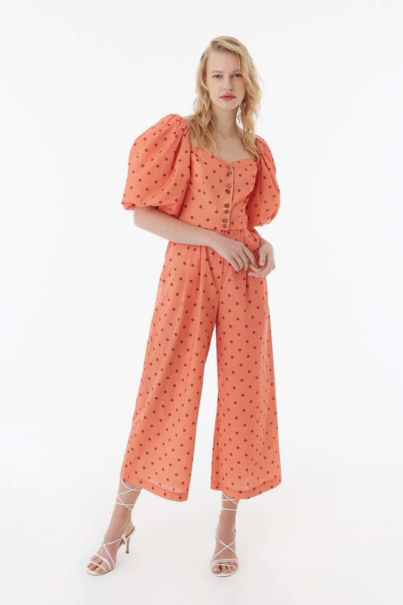 Exquise Jumpsuit Dot Print 3/4 Sl Orange