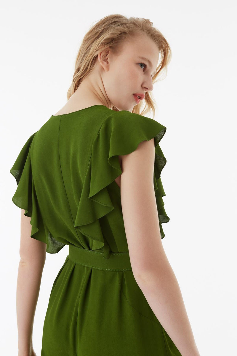 Exquise Jumpsuit Frill Edge S/Sl Green - Wardrobe Fashion