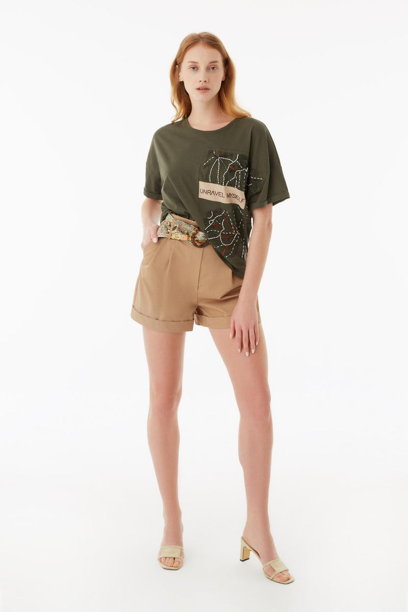 Exquise T-Shirt Embroied S/Sl Khaki