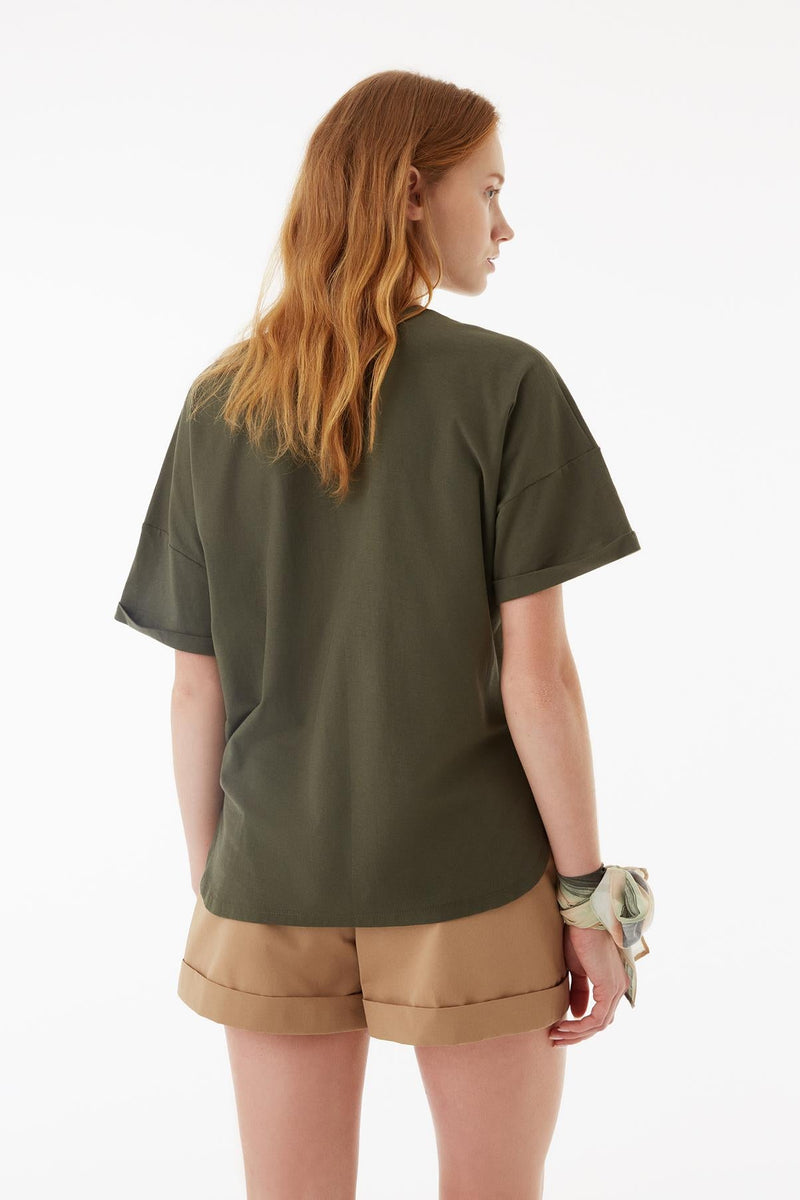 Exquise T-Shirt Embroied S/Sl Khaki - Wardrobe Fashion