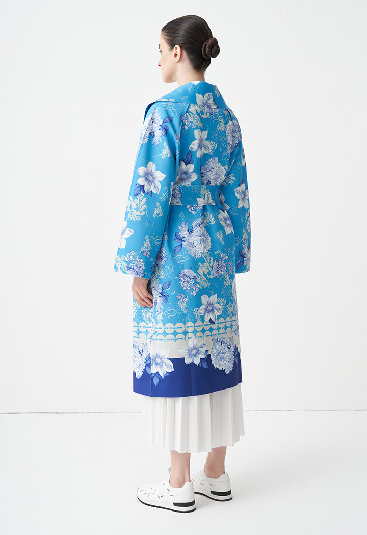 Choice Floral Printed Outerwear With Belt Blue