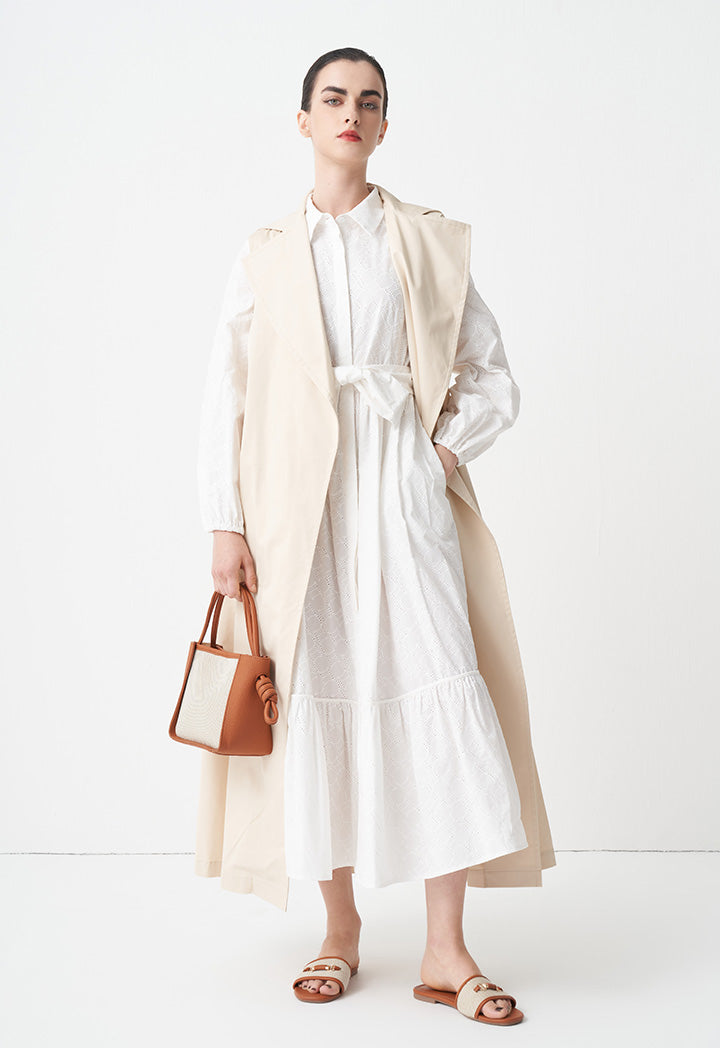 Choice Solid Sleeveless Belted Jacket Beige