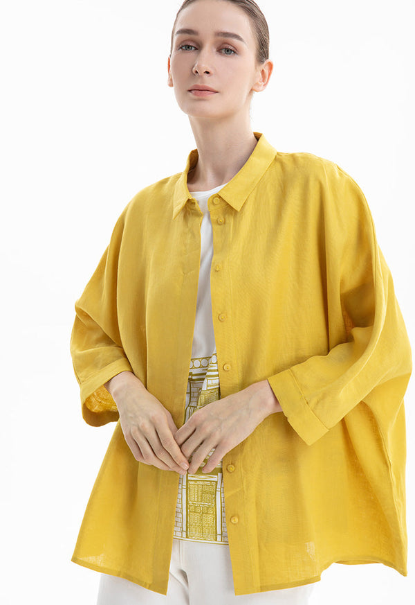 Choice Collared Concealed Buttons Oversized Shirt Moss