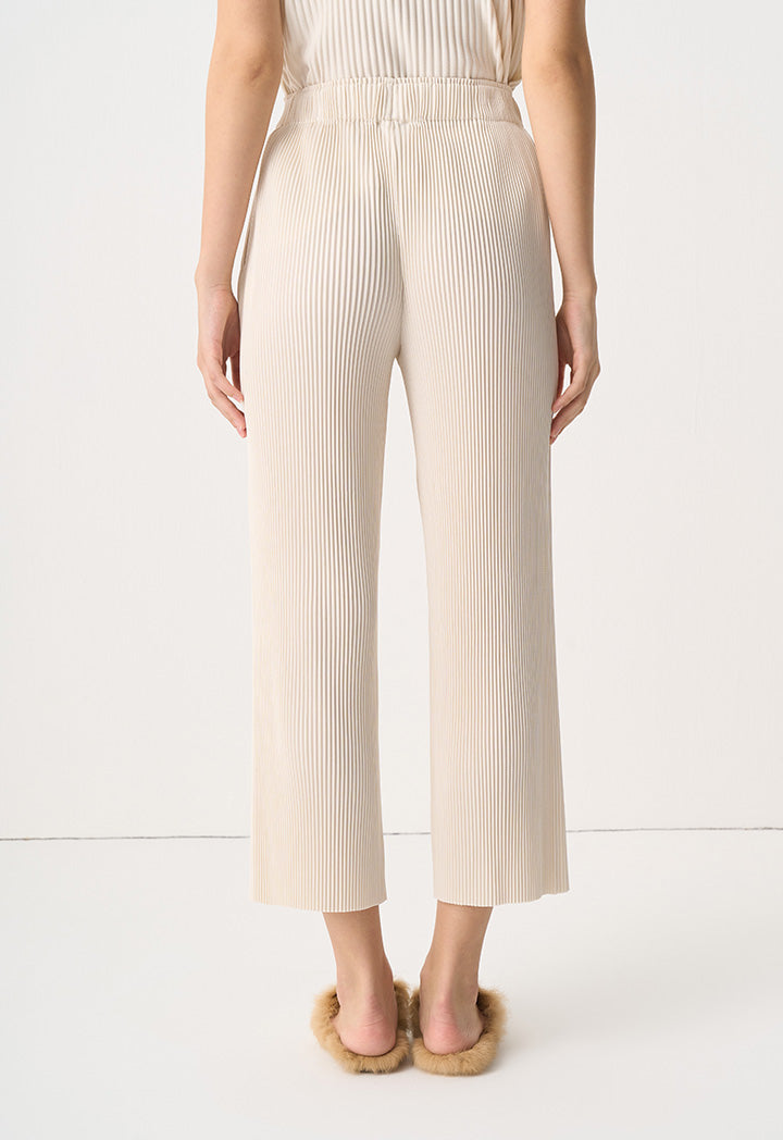 Choice Solid Wide Legs Pleated Trousers Cream