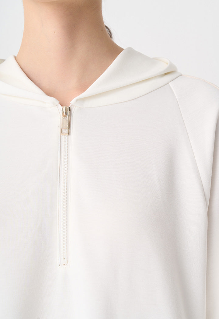 Choice Raglan Sleeves High-Low Hoodie Off White