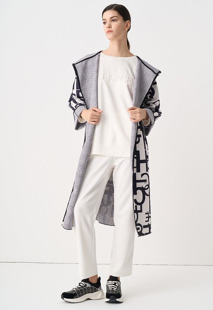 Choice Printed Monogram Belted Midi Coat Black-White