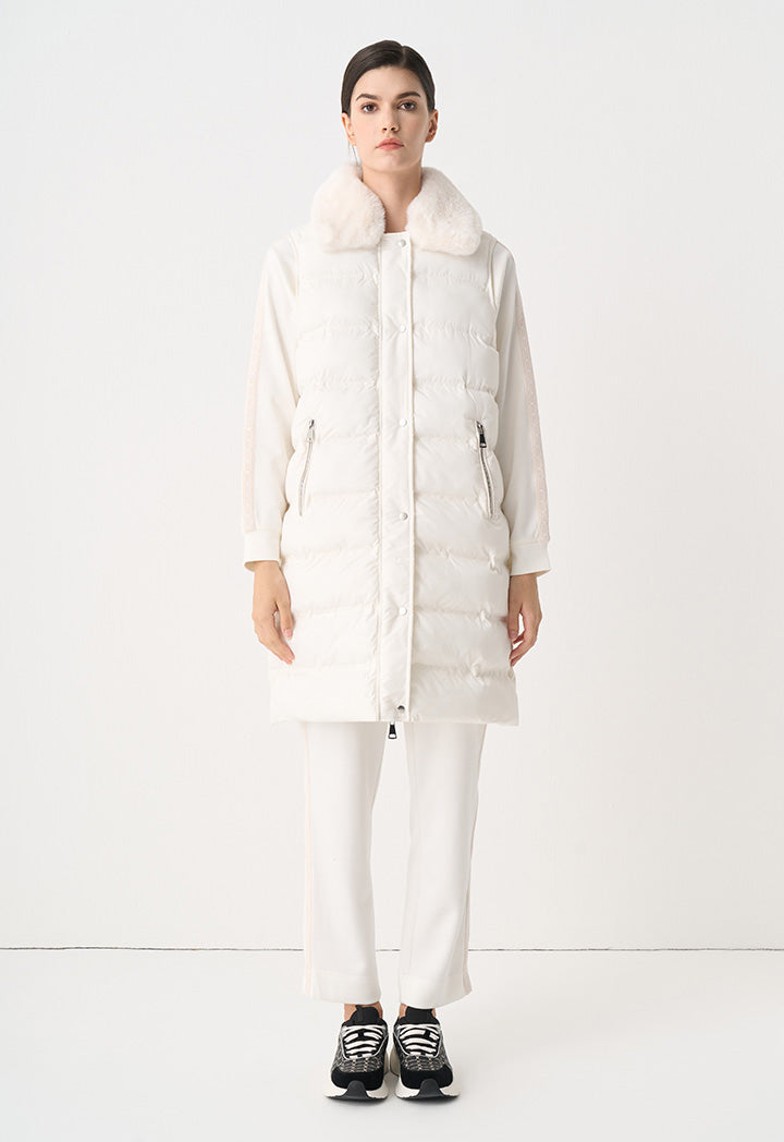 Choice Solid Quilted Sleeveless Puffer Coat Cream