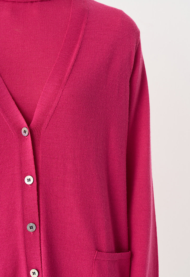 Choice Solid Knitted Long Sleeves Cardigan Fuchsia