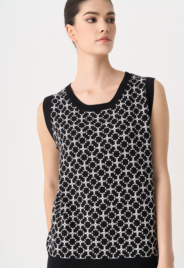 Choice Knitted Sleeveless Monogram Top Black/Cream