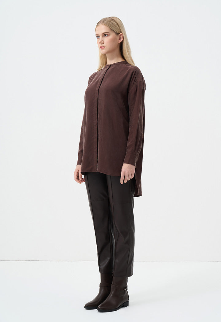 Choice Solid Long Sleeve Shirt Brown