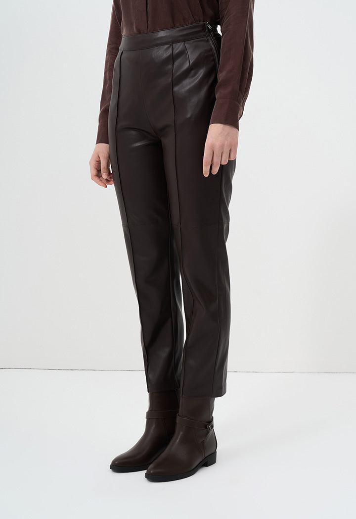 Choice Solid Leather Straight Leg Trousers Brown