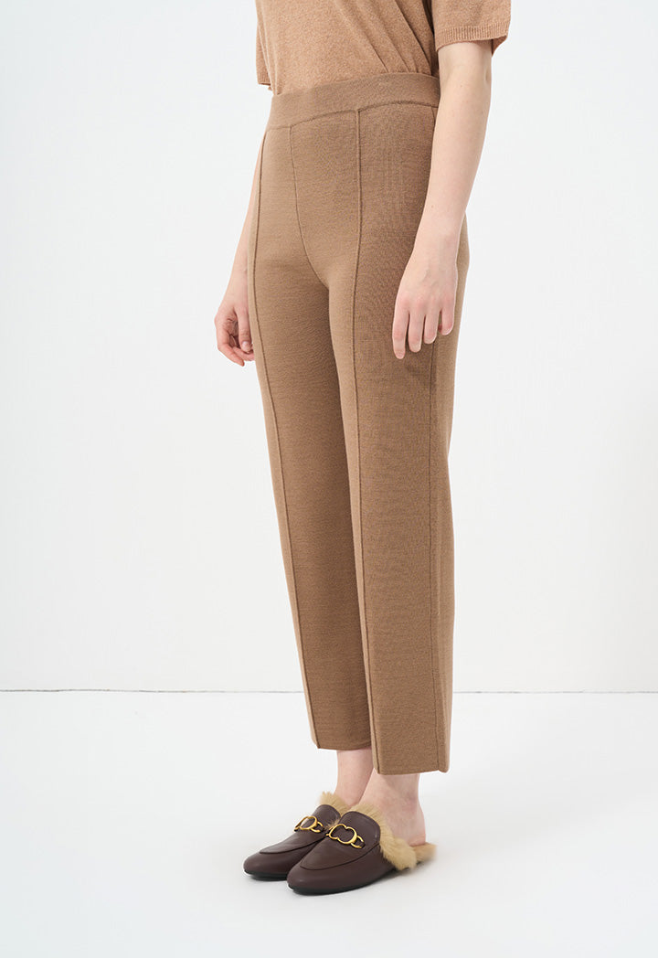 Choice Knitted Straight Fit Solid Pants Camel