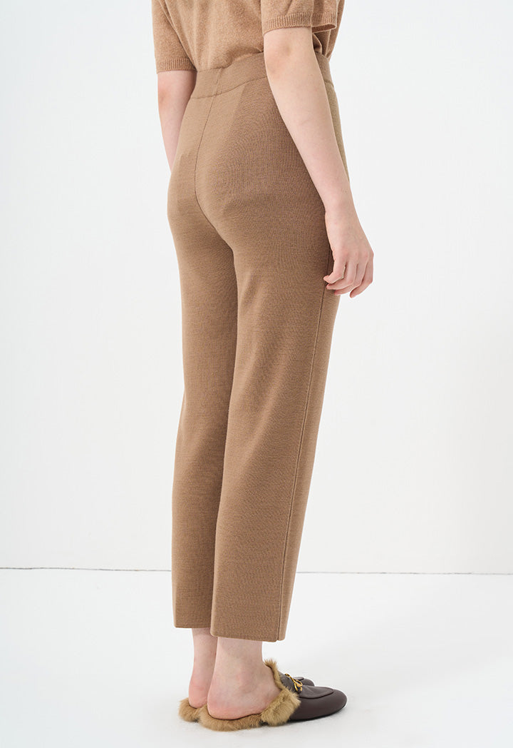 Choice Knitted Straight Fit Solid Pants Camel