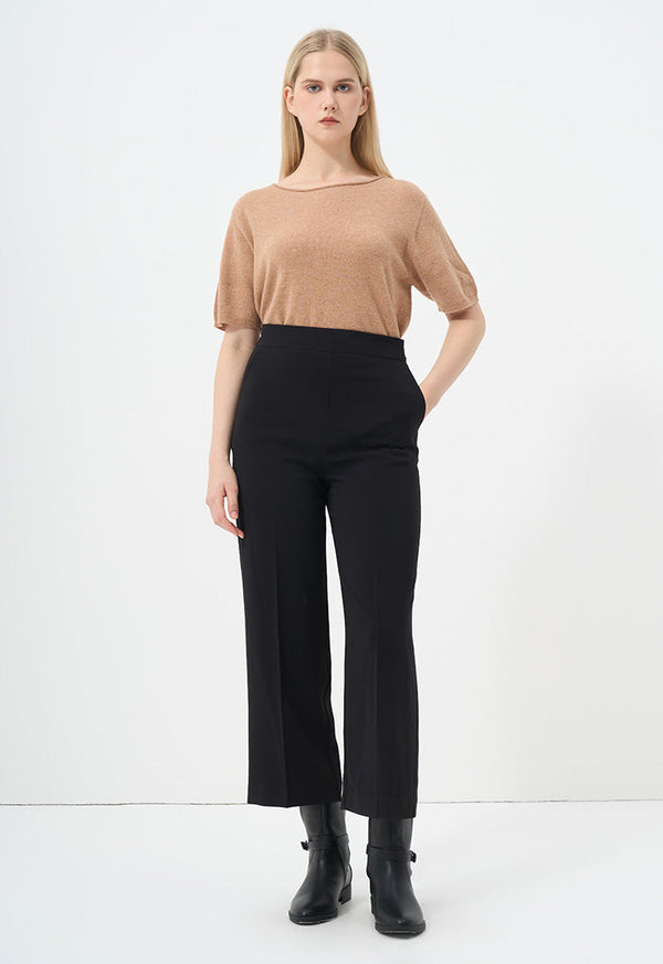 Choice Wide Leg Solid Trousers Black