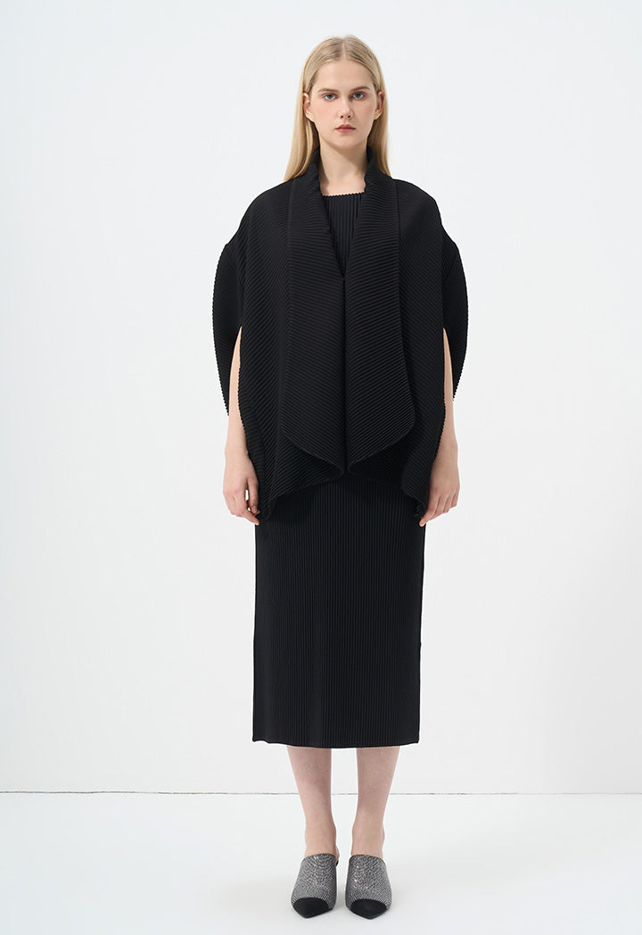 Choice Short Sleeves Kimono Pleated Basic Jacket Black