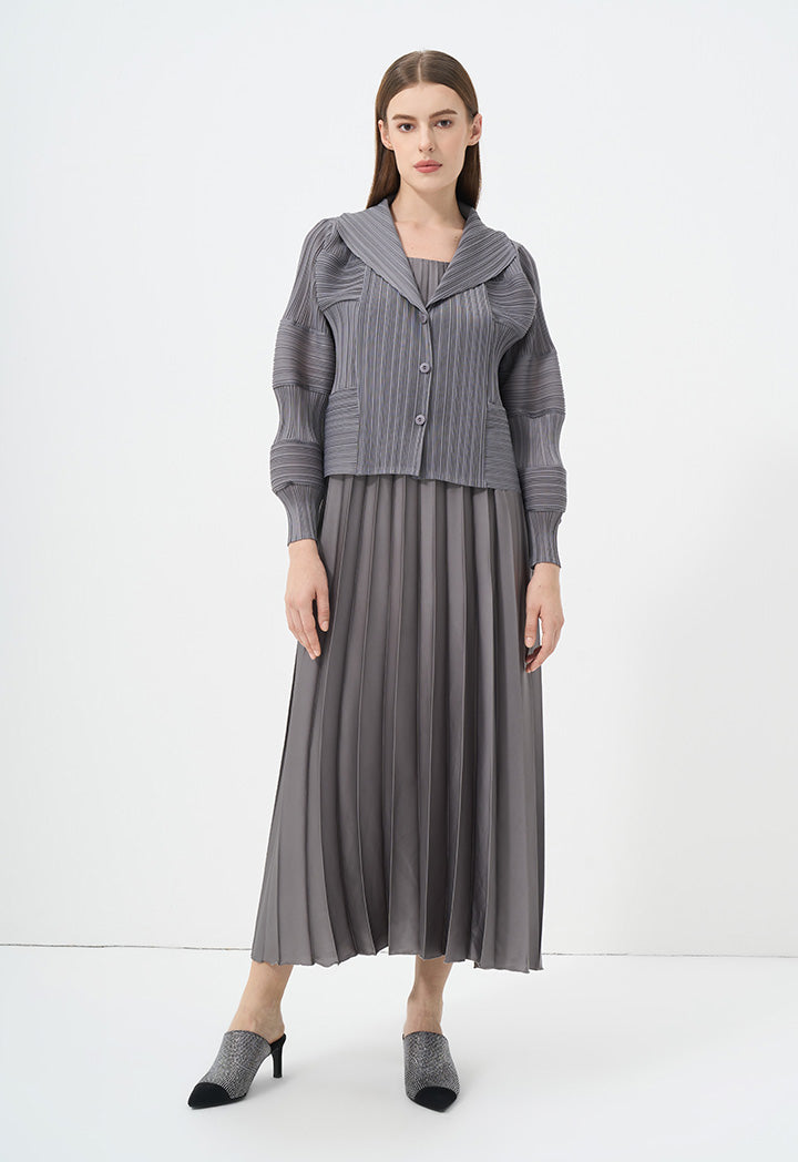 Choice Single Tone Pleated Crop Jacket Grey