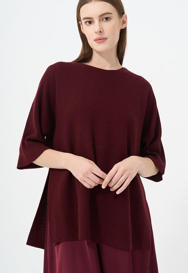 Choice Three Quarter Sleeve Knitted Blouse Burgundy