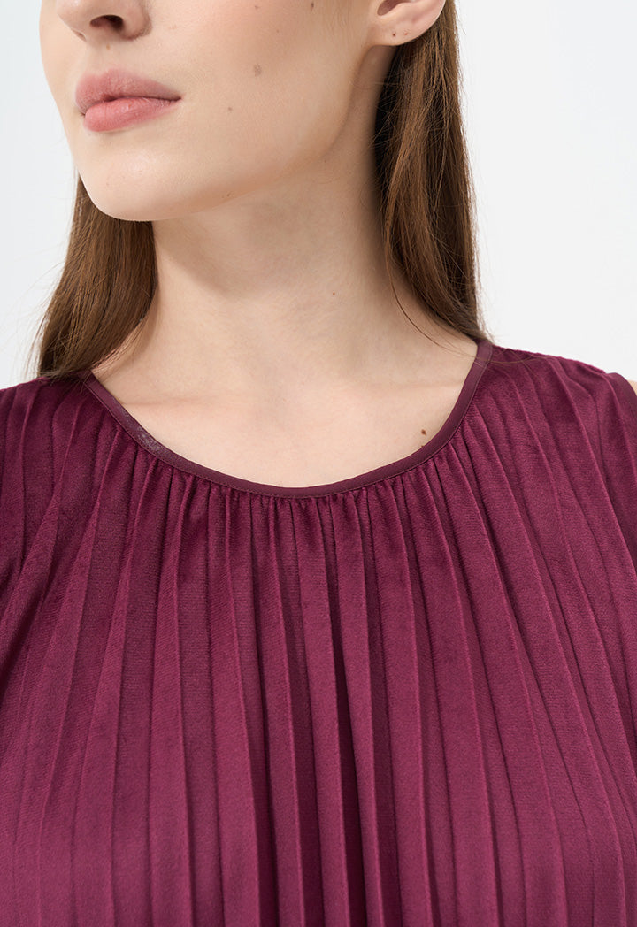 Choice Sleeveless Pleated Ombre Maxi Dress Burgundy