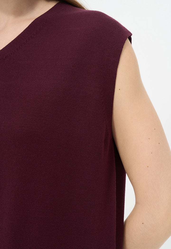 Choice V-Neck Sleeveless Knitted Dress Wine