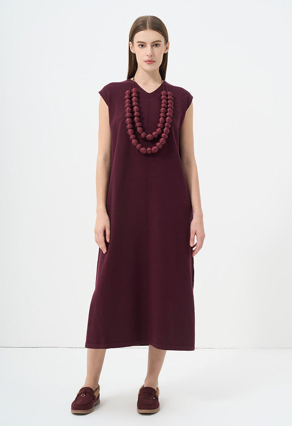 Choice V-Neck Sleeveless Knitted Dress Wine