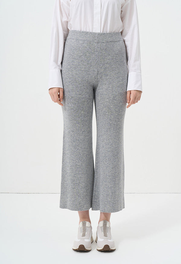 Choice Solid Straight Legs Knitted Trousers Grey Melange