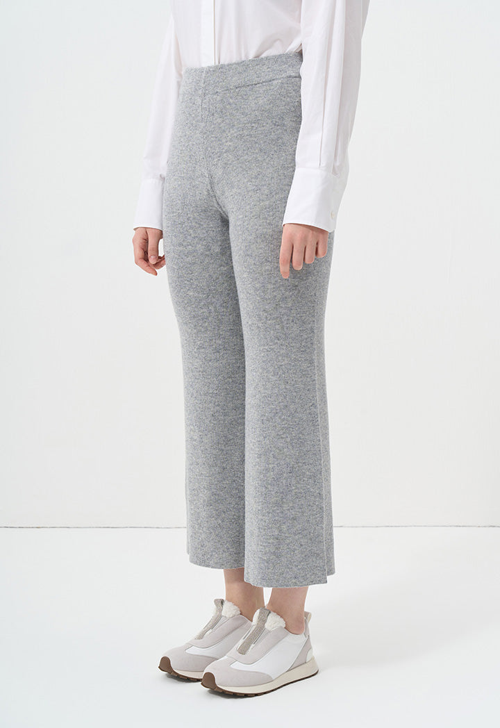 Choice Solid Straight Legs Knitted Trousers Grey Melange