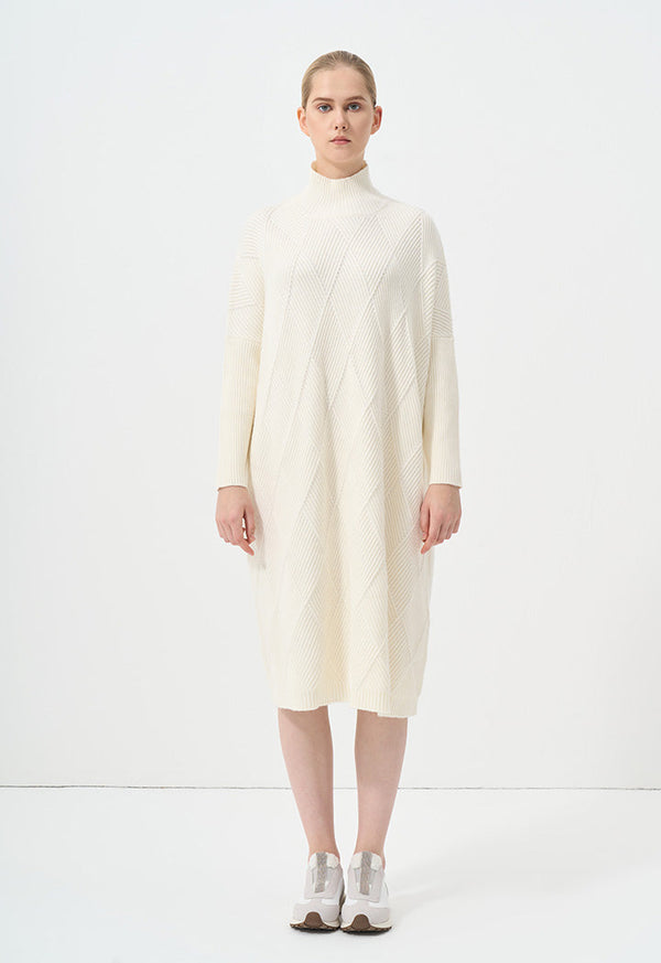 Choice High Neck Knit Midi Dress Off White