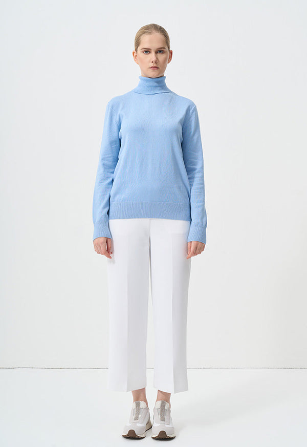 Choice Single Tone High Neck Knitted Top Blue