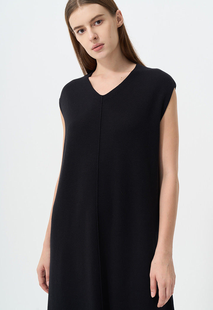 Choice V-Neck Sleeveless Knitted Dress Black