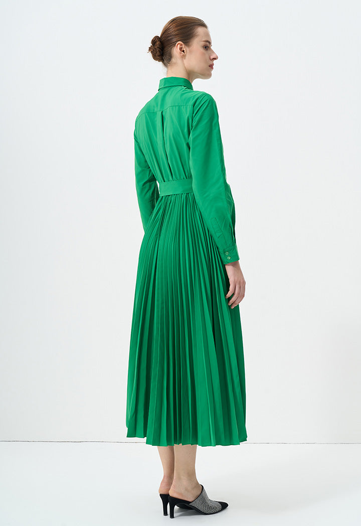 Choice Solid Half Button Maxi Dress Green