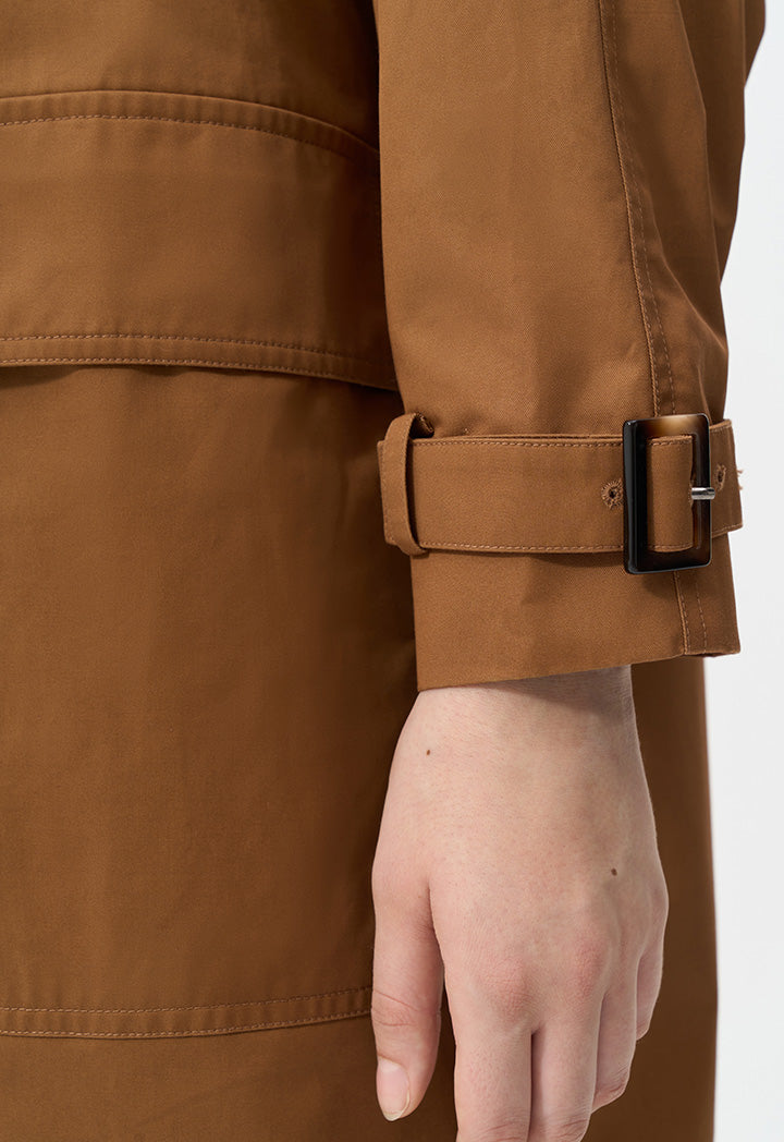 Choice Solid Flap Front Pocket Trench Coat  Brown