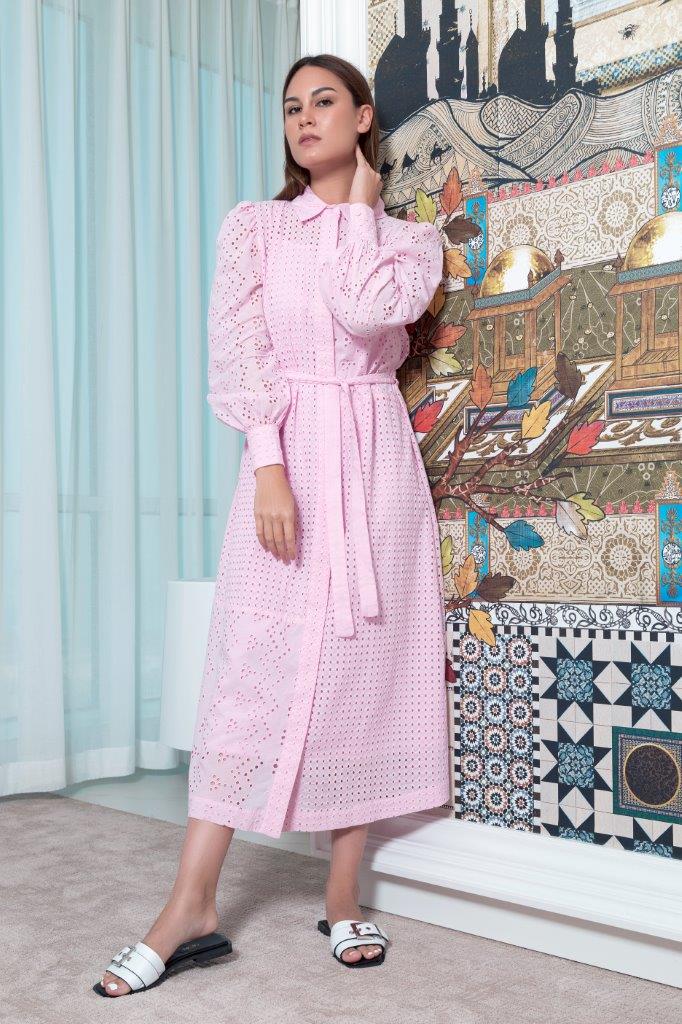 Choice Schiffli Shirt Dress Pink